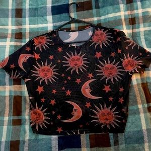 Sun moon & stars mesh top